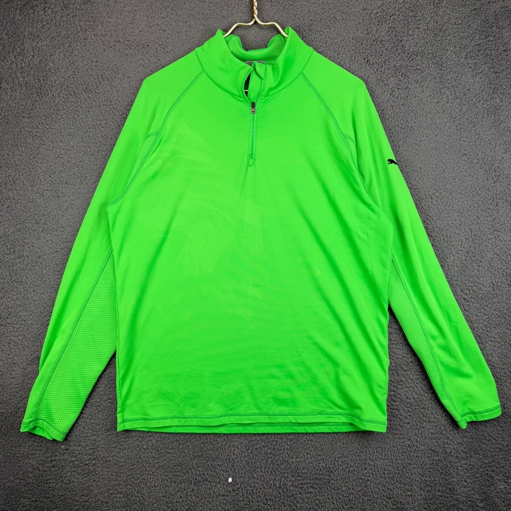Puma Mens Quarter Zip Pullover Shirt Neon Green Long Sleeve Activewear Size M
